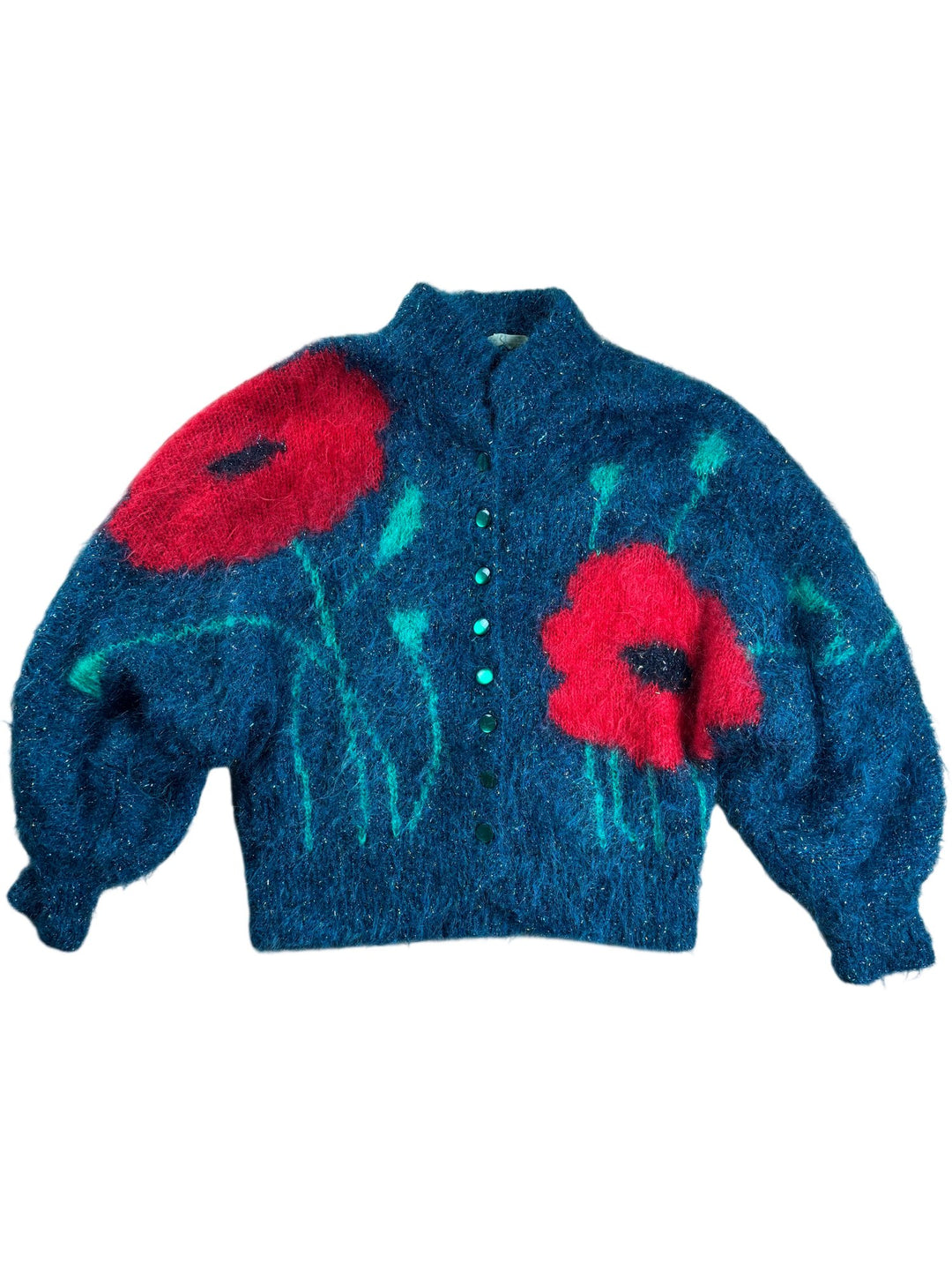 Fairisle Floral Mohair Cardigan - L - Think Vintage ltd