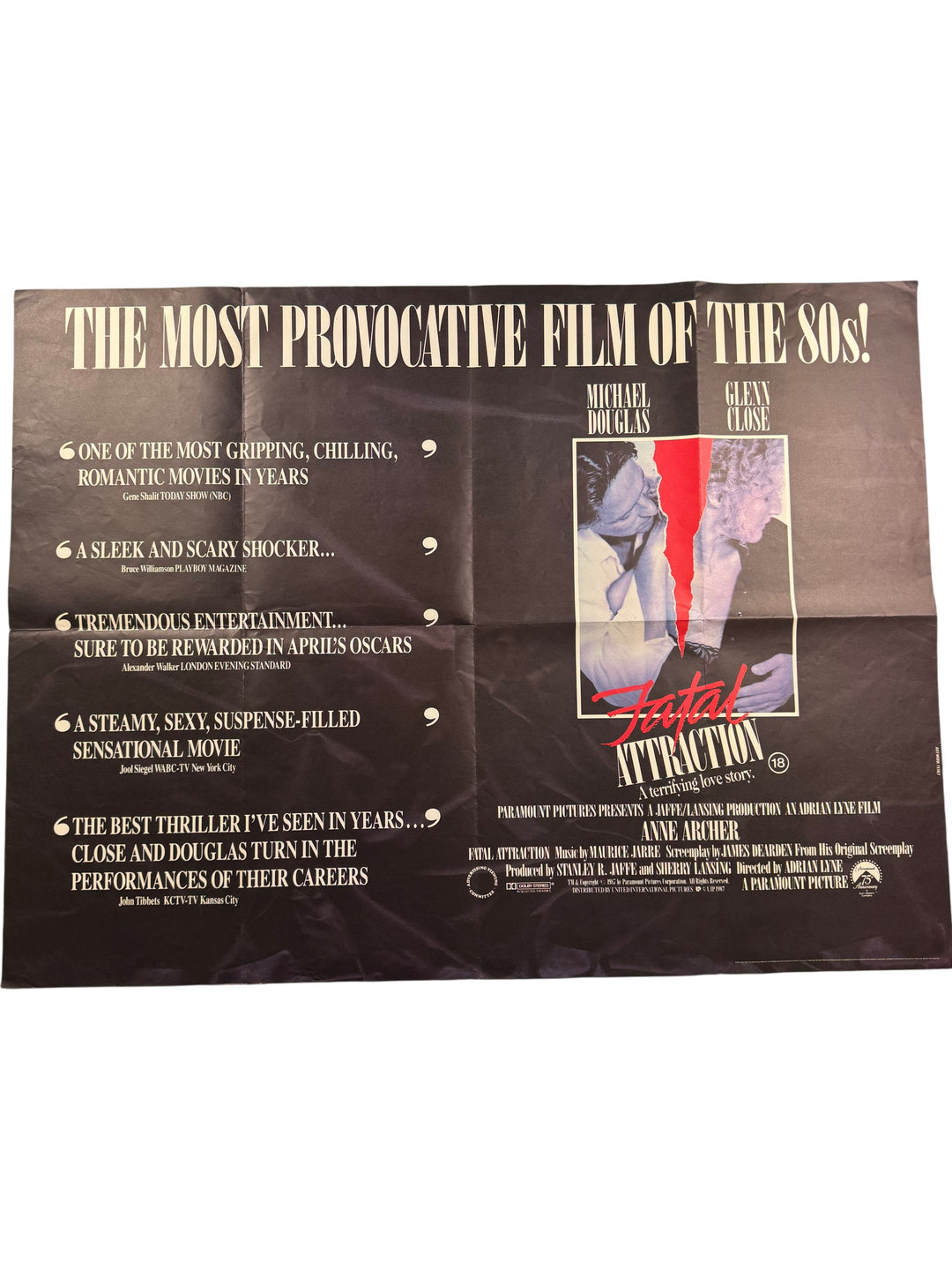 Fatal Attraction Movie Quad Poster 80s Iconic Thriller Michael Douglas - Think Vintage Online Ltd