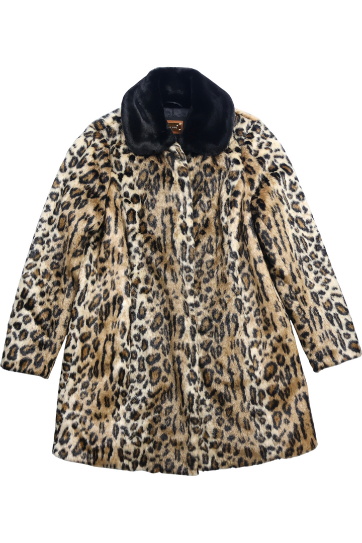 Faux Fur Leopard Skin Coat - S - Think Vintage