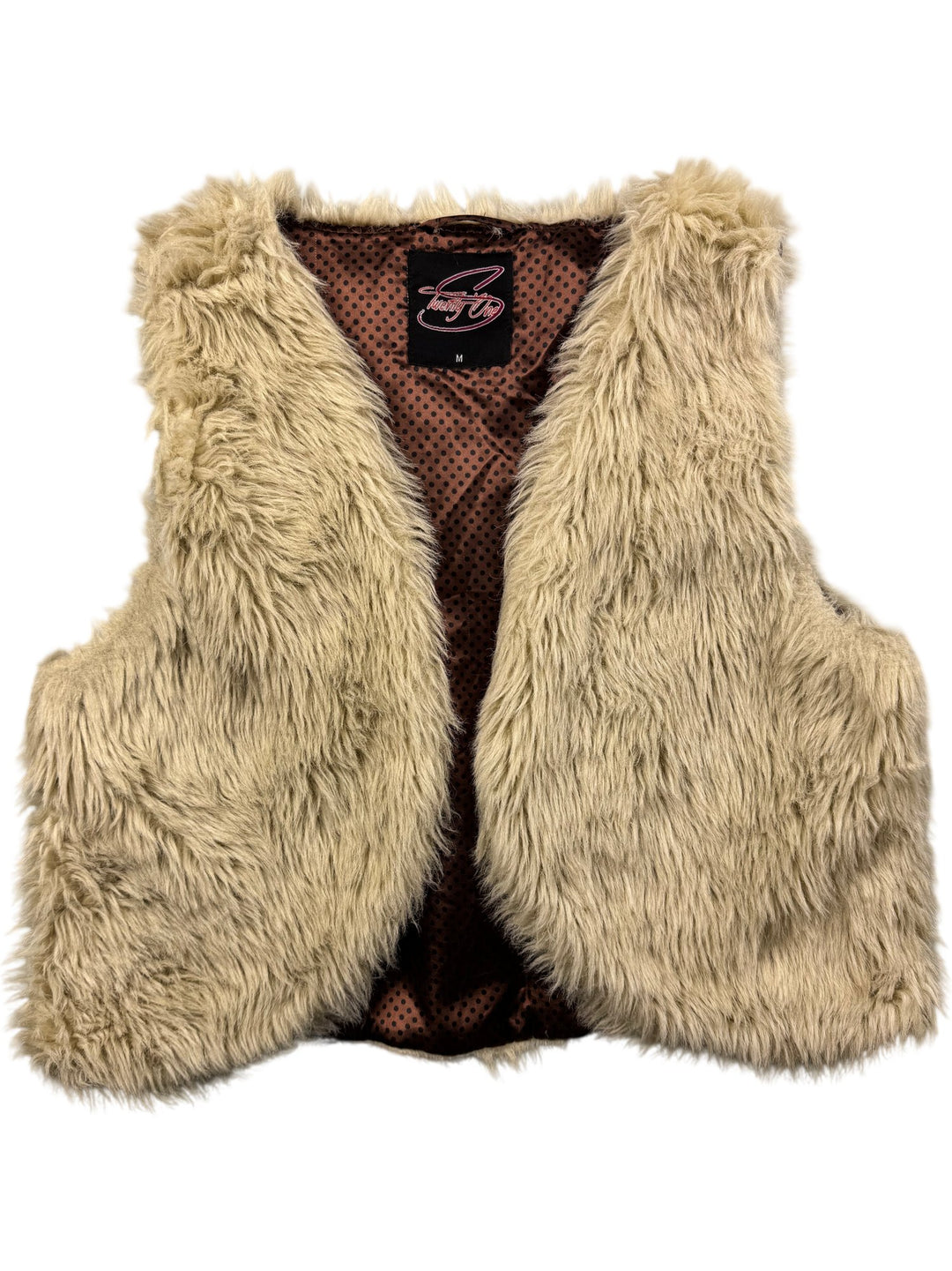 Faux Fur Vest with Polka Dot Lining - S - Think Vintage ltd
