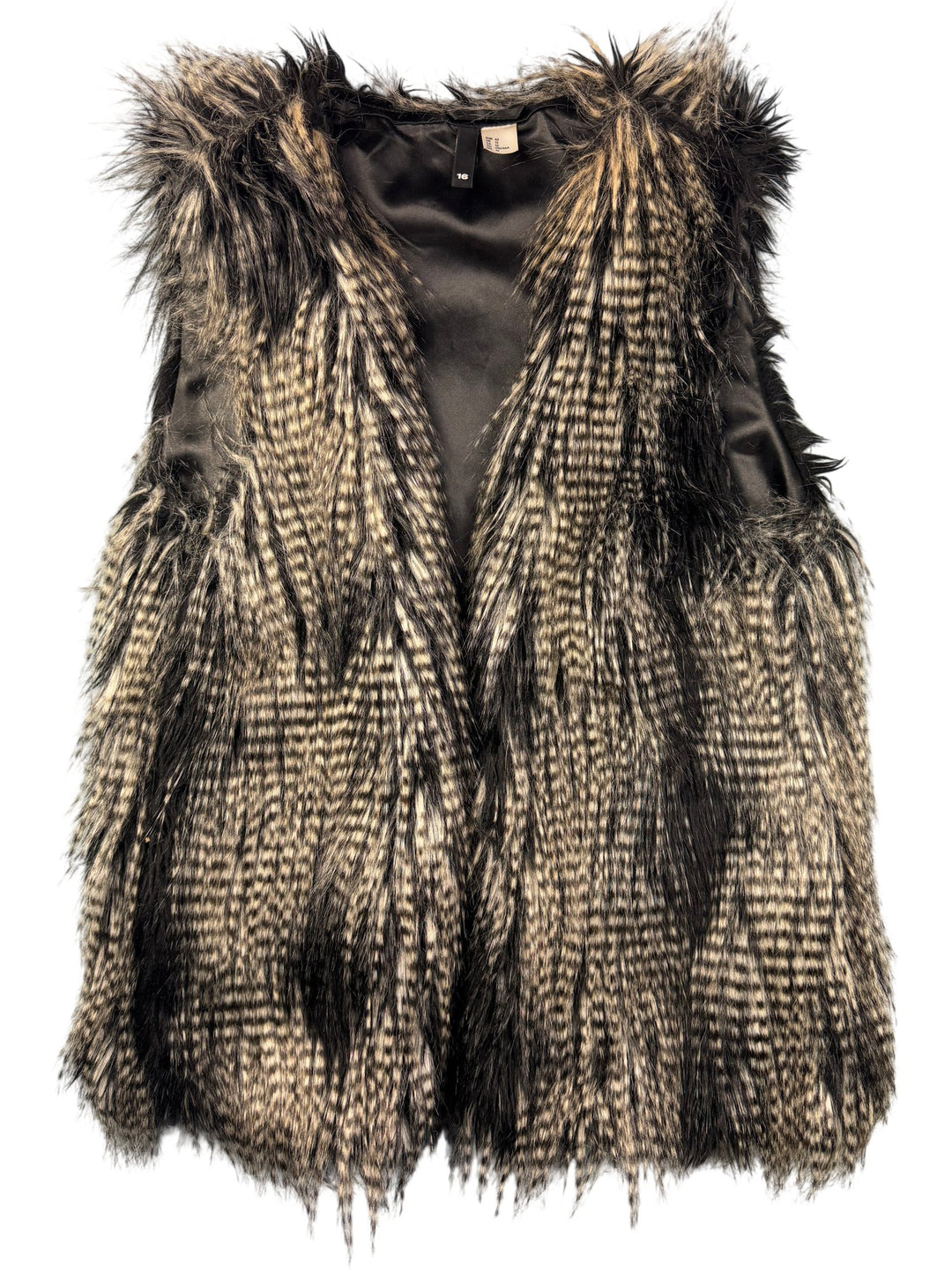 Faux Fur Vest with Textured Pattern - M - Think Vintage ltd