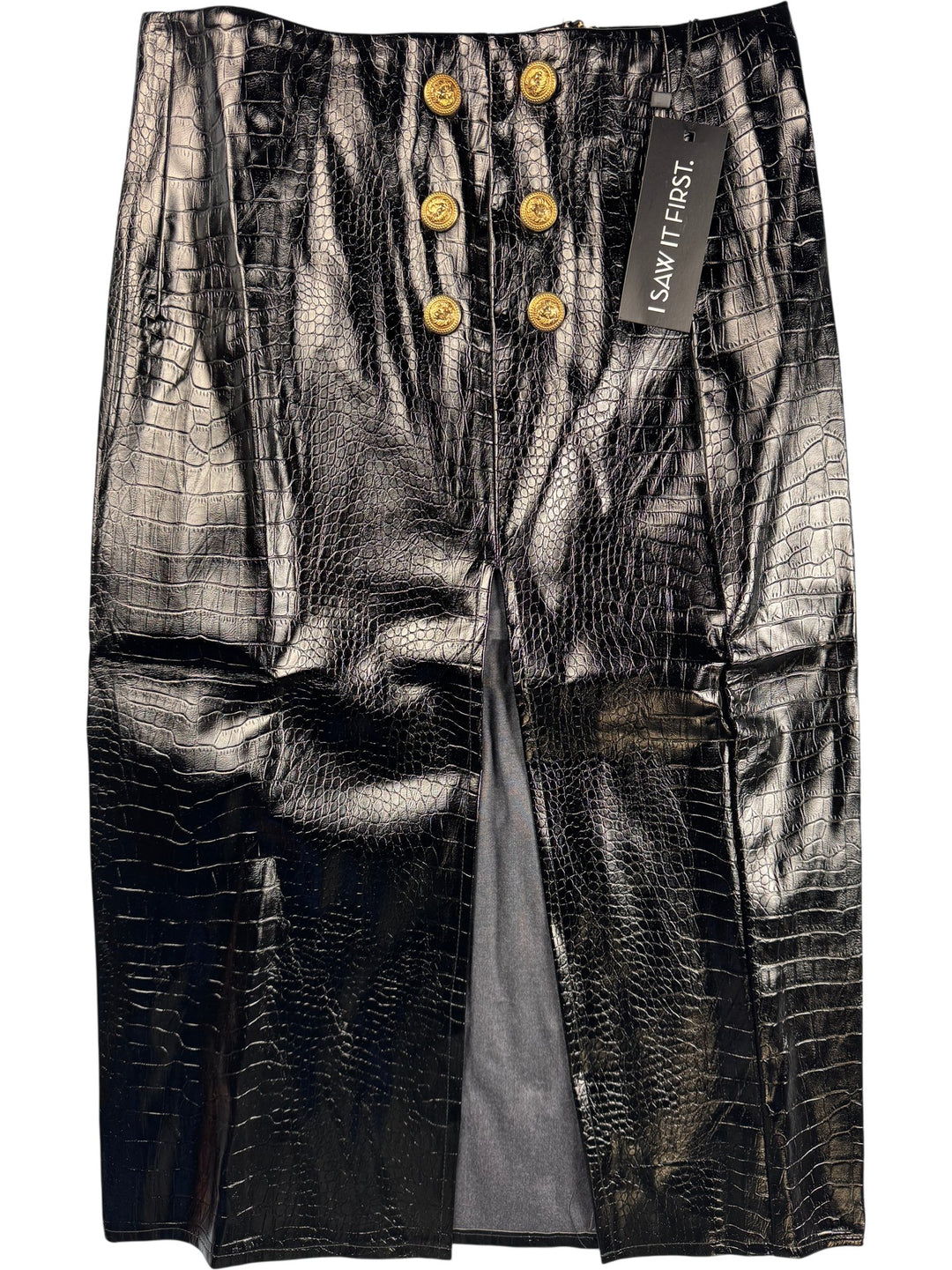 Faux Leather Croc Pencil Skirt - W28 - Think Vintage ltd