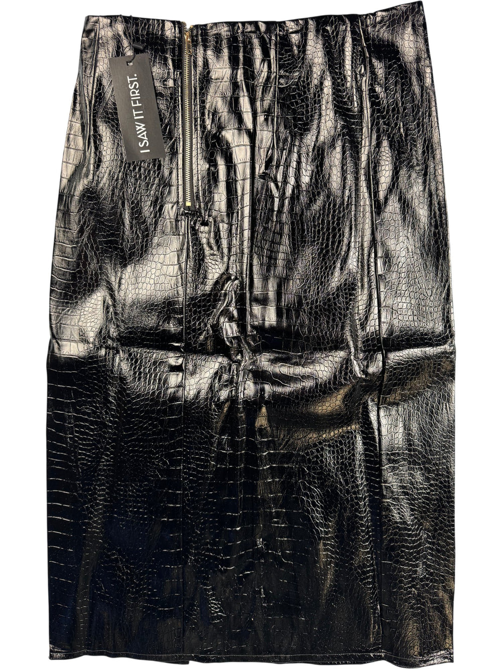 Faux Leather Croc Pencil Skirt - W28 - Think Vintage ltd