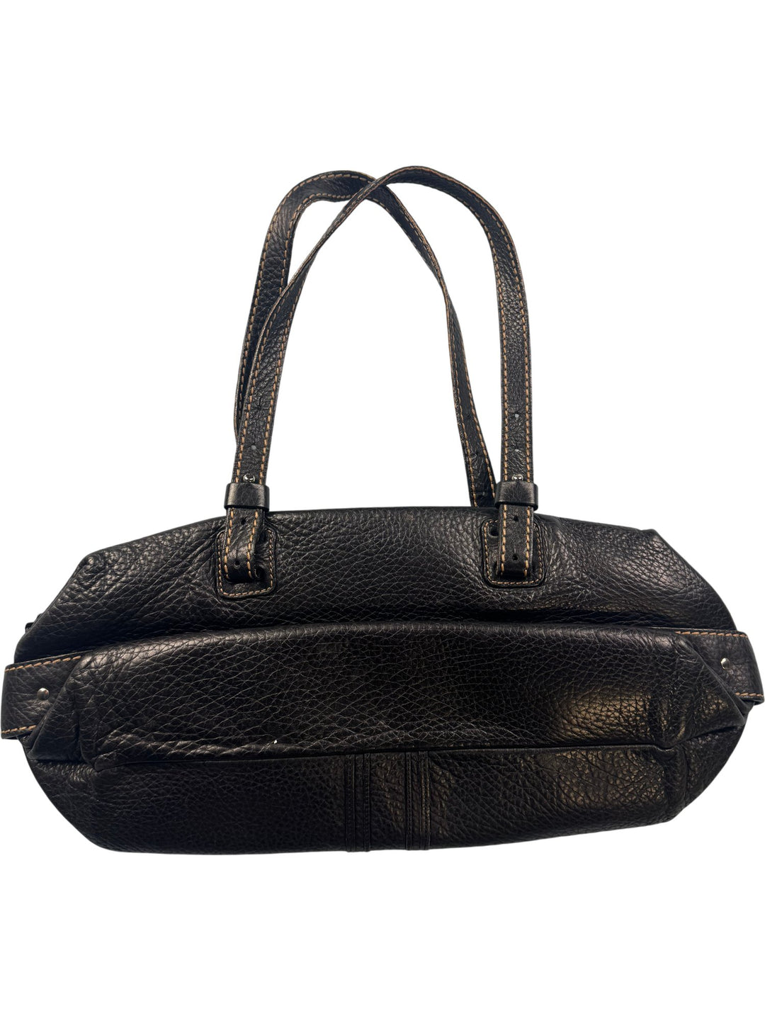Fay Black Leather Tote Bag with Gold Buckle - Think Vintage ltd