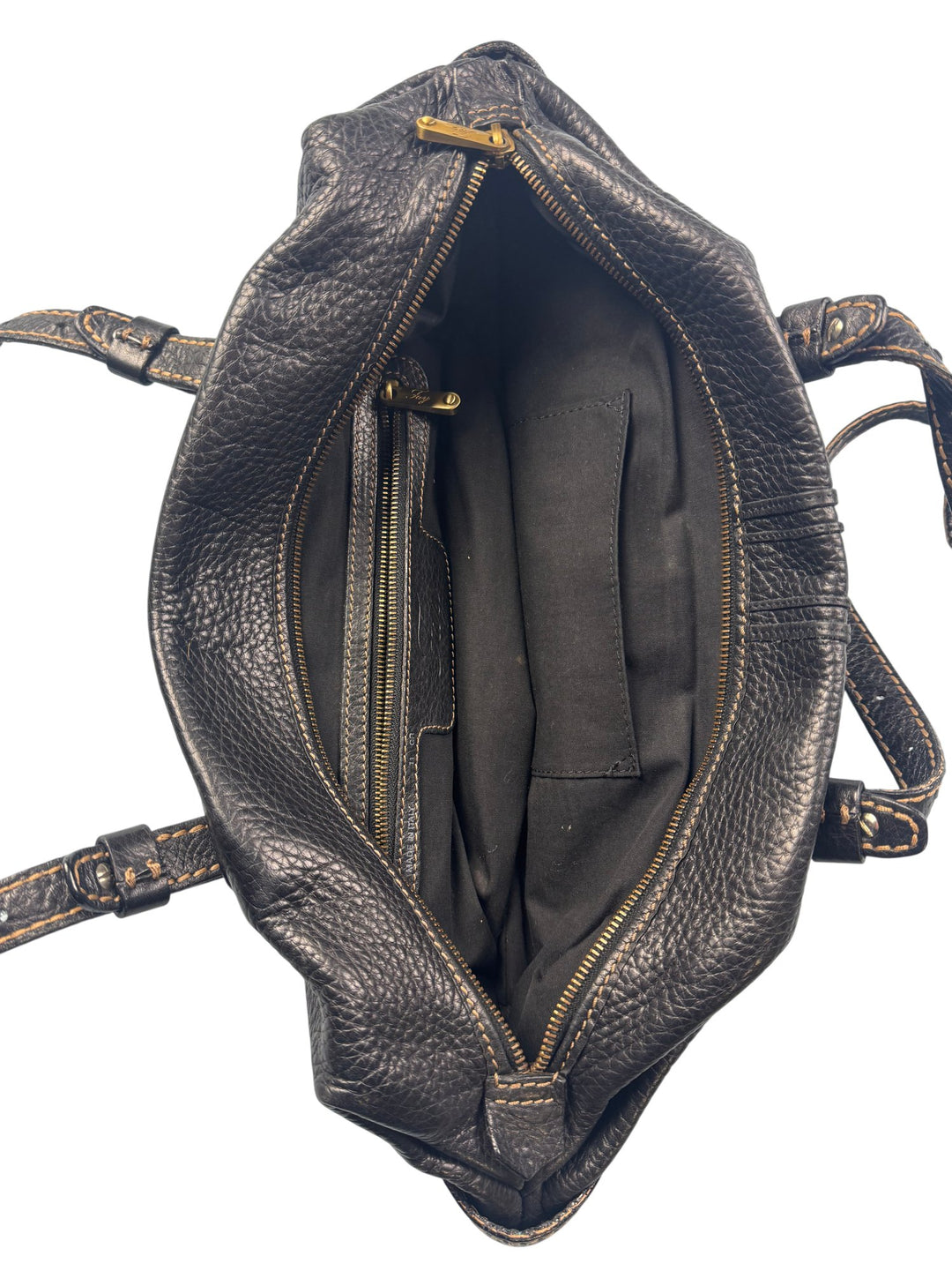 Fay Black Leather Tote Bag with Gold Buckle - Think Vintage ltd