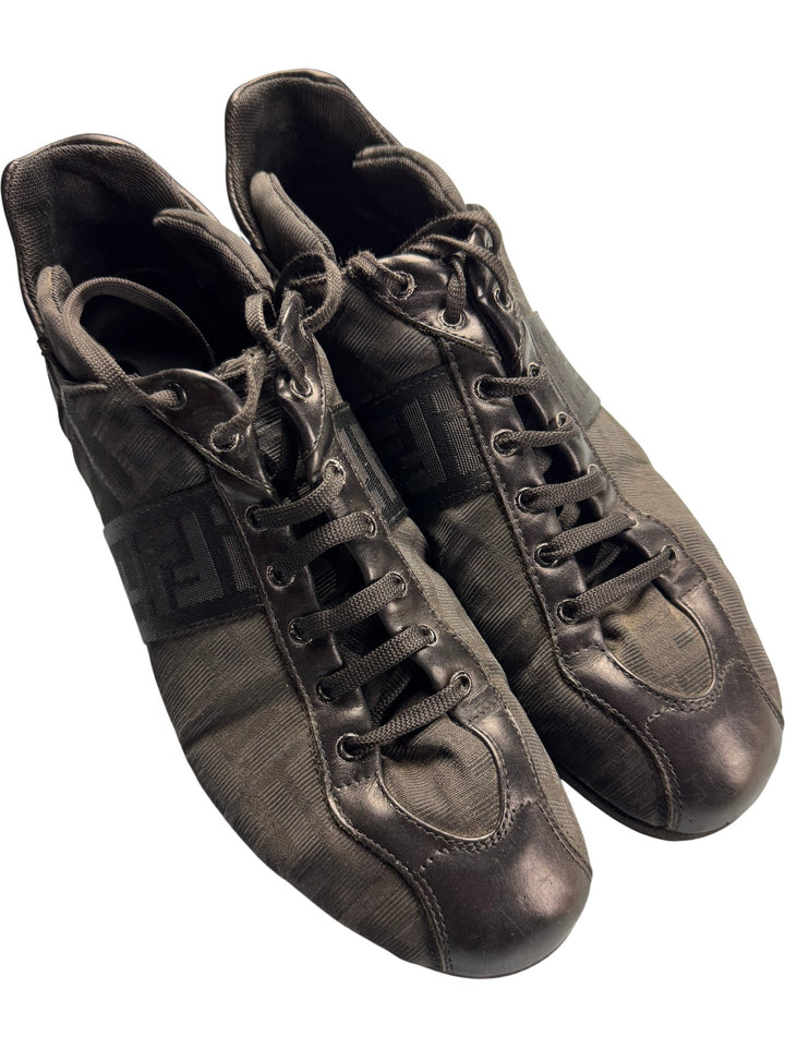 Fendi Black Lace-Up Leather Trainers - 6.5 - Think Vintage ltd