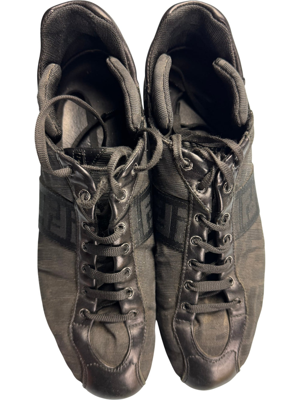 Fendi Black Lace-Up Leather Trainers - 6.5 - Think Vintage ltd