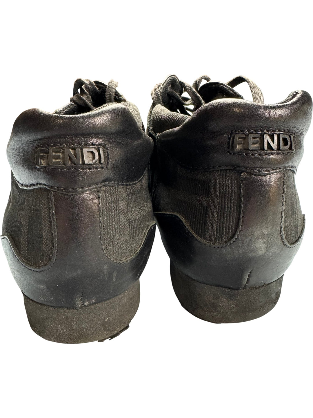 Fendi Black Lace-Up Leather Trainers - 6.5 - Think Vintage ltd