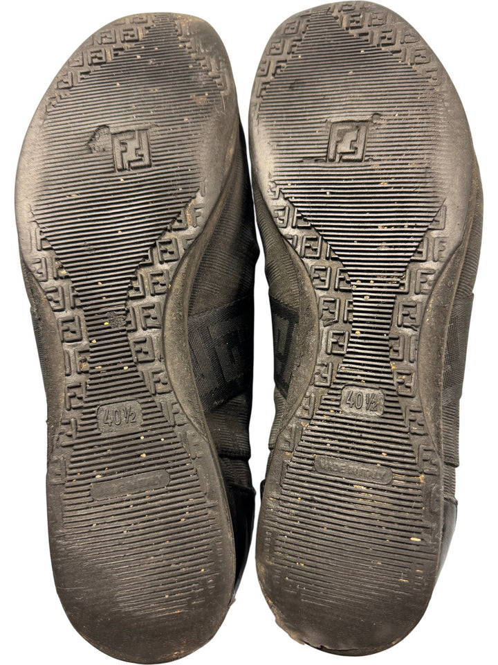 Fendi Black Lace-Up Leather Trainers - 6.5 - Think Vintage ltd