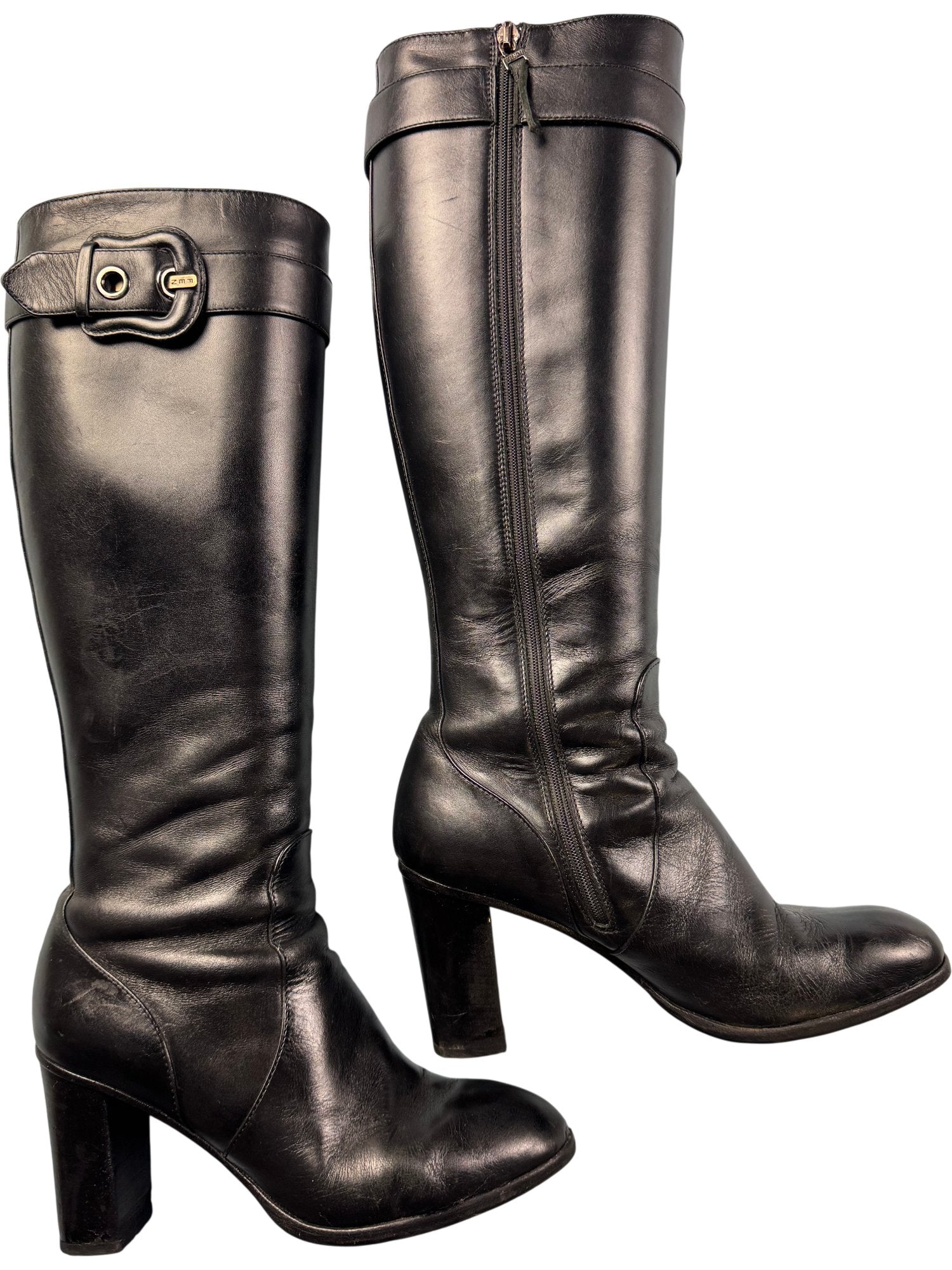 Fendi Black Leather High Heel Knee Boots - Size 6.5 - Think Vintage ltd