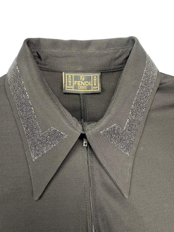 Fendi Long Sleeved Blouse with Embellished Collar - S - Think Vintage Online Ltd