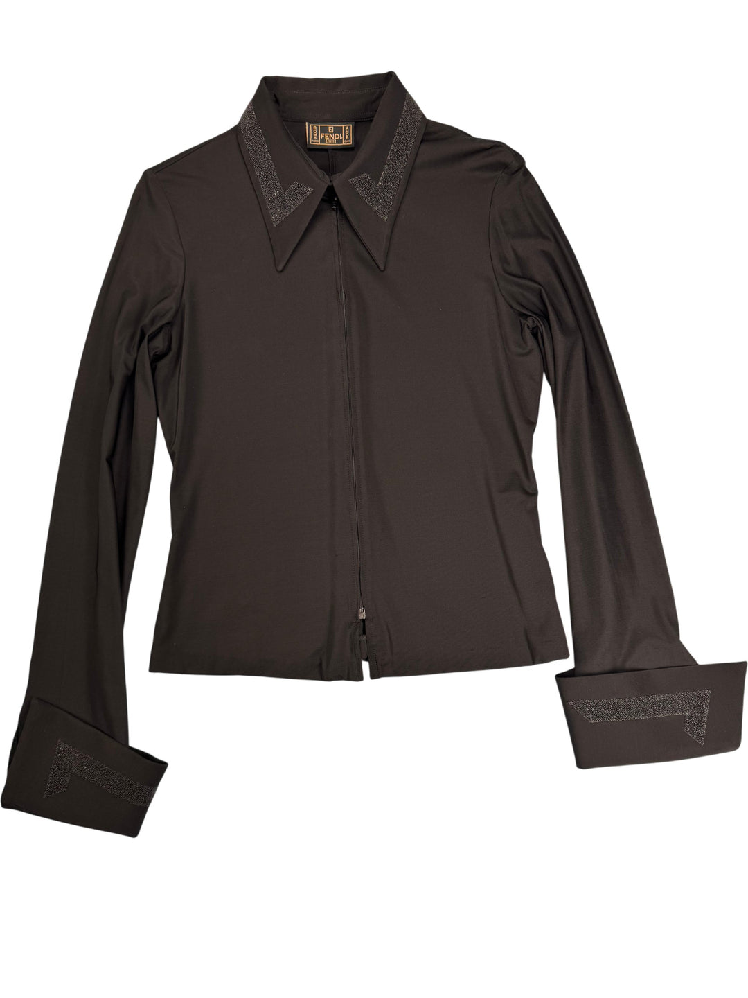 Fendi Long Sleeved Blouse with Embellished Collar - S - Think Vintage ltd