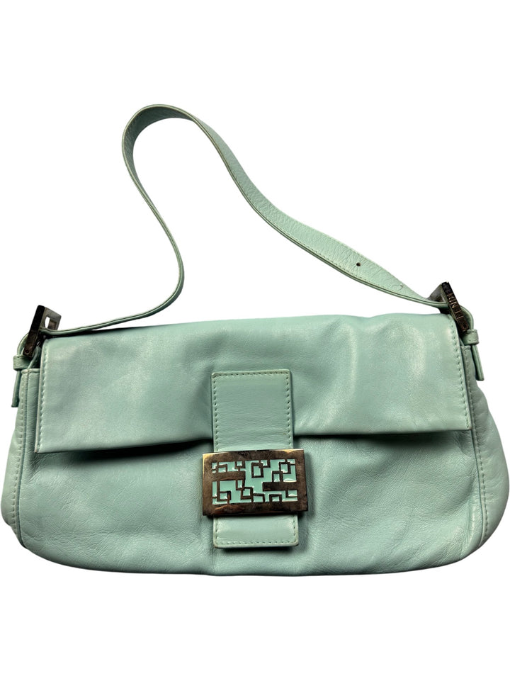Fendi Mint Green Leather Baguette Handbag - Think Vintage ltd
