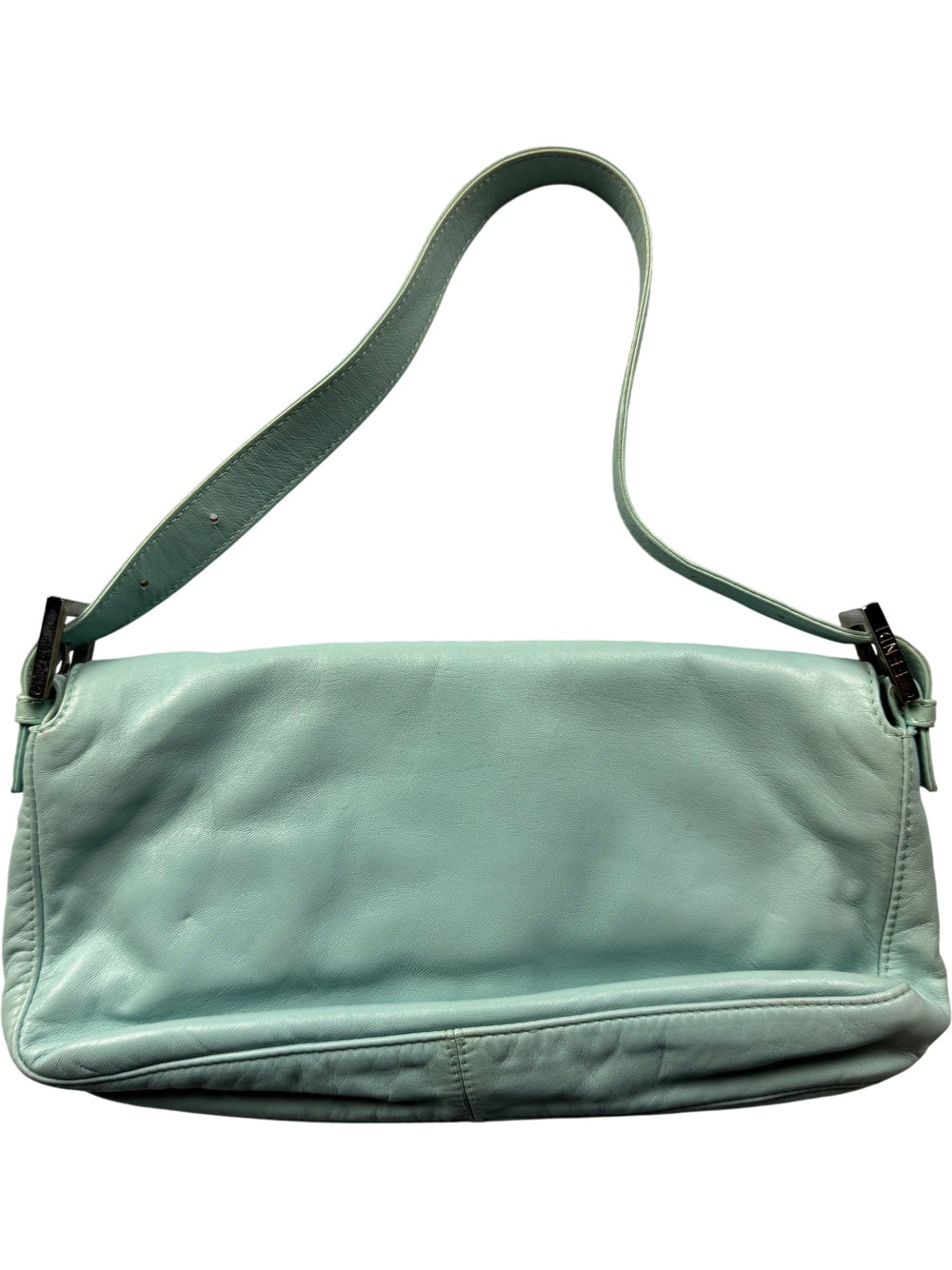 Fendi Mint Green Leather Baguette Handbag - Think Vintage ltd