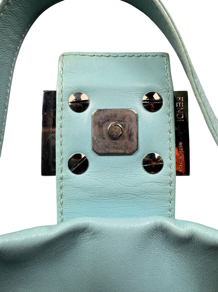 Fendi Mint Green Leather Baguette Handbag - Think Vintage ltd