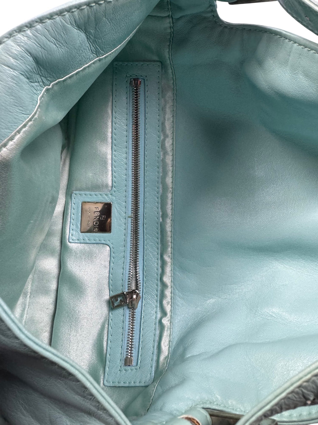 Fendi Mint Green Leather Baguette Handbag - Think Vintage ltd
