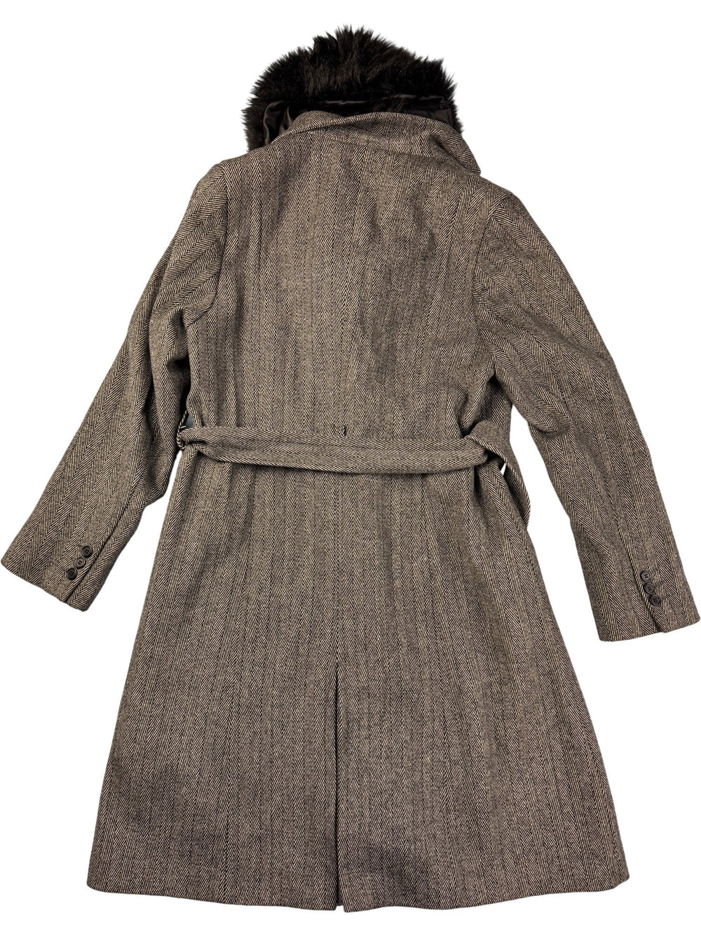 Feraud Long Wool Coat with Faux Fur Collar - M - Think Vintage ltd