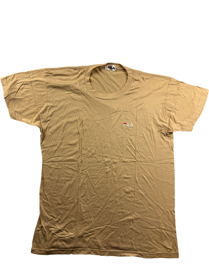 Fila Beige Short Sleeved T-Shirt - L - Think Vintage Online Ltd