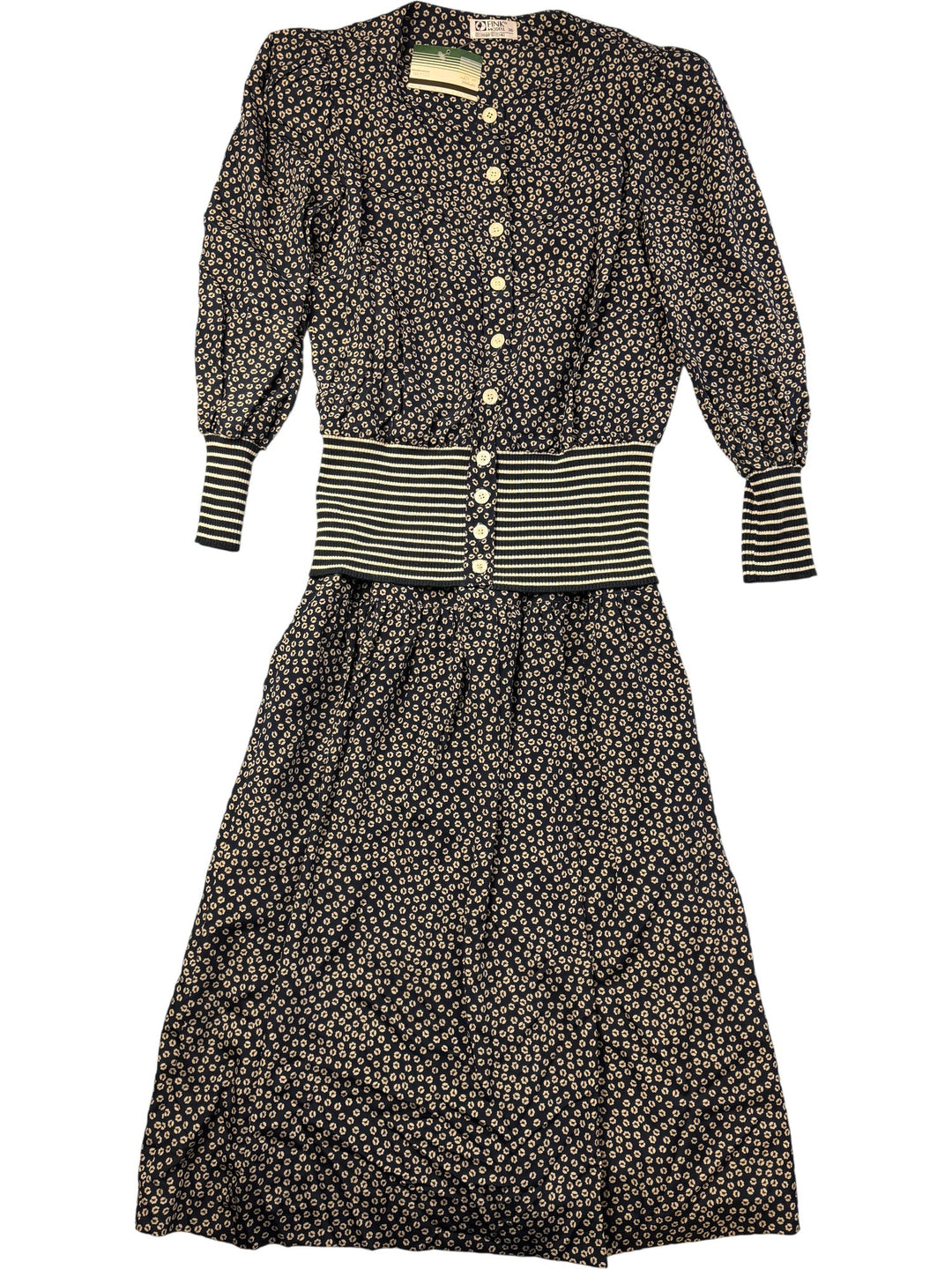 Fink Modell 1970s Navy Floral Two-Piece Dress - S - Think Vintage ltd