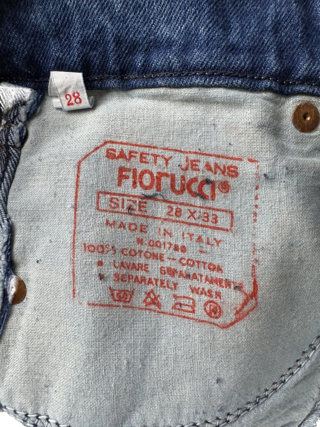 Fiorucci Safety Jeans Blue Denim - W27 L33 - Think Vintage Online Ltd