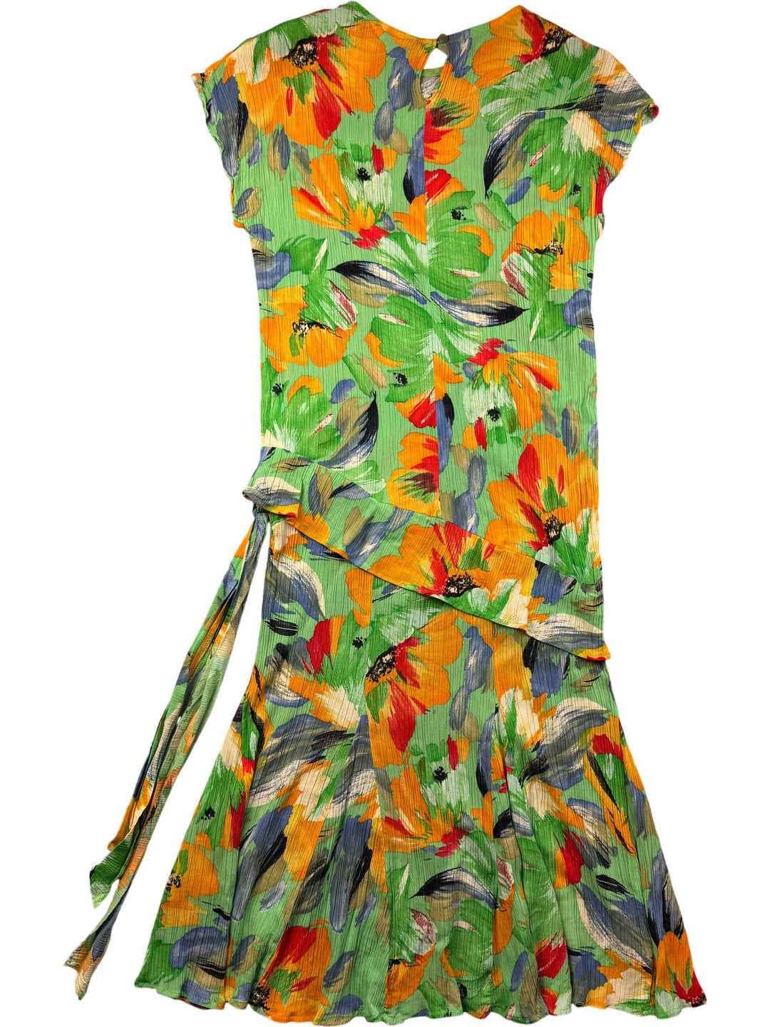 Floral Cap Sleeve Pleated Dress - M - Think Vintage Online Ltd