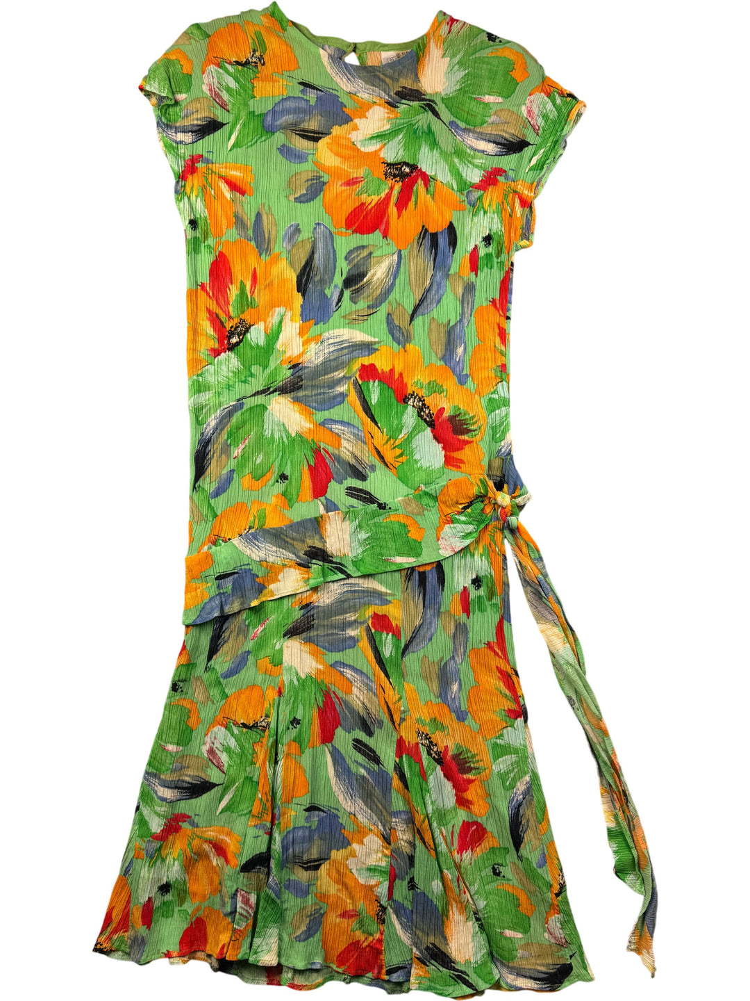 Floral Cap Sleeve Pleated Dress - M - Think Vintage Online Ltd