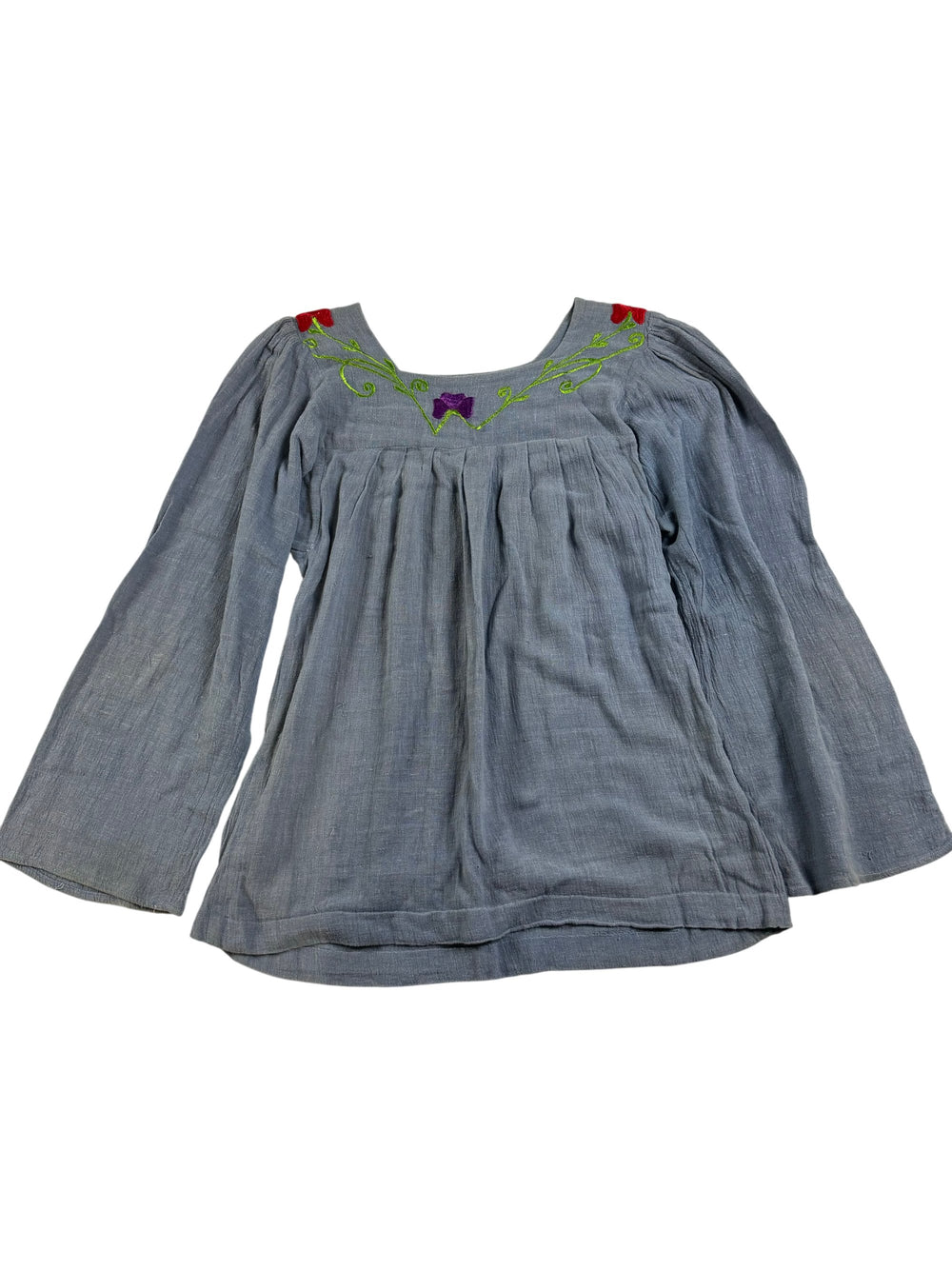 Floral Embroidered Cotton Tunic - S - Think Vintage