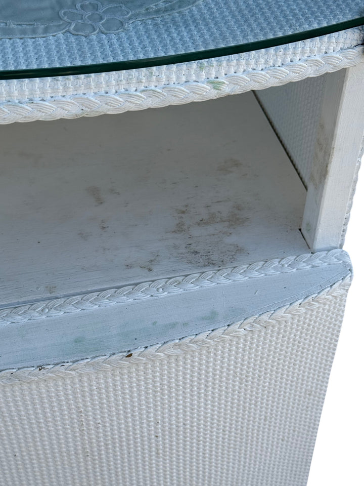 Floral Embroidered White Nightstand - Think Vintage