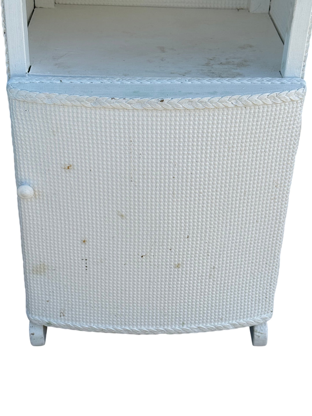 Floral Embroidered White Nightstand - Think Vintage
