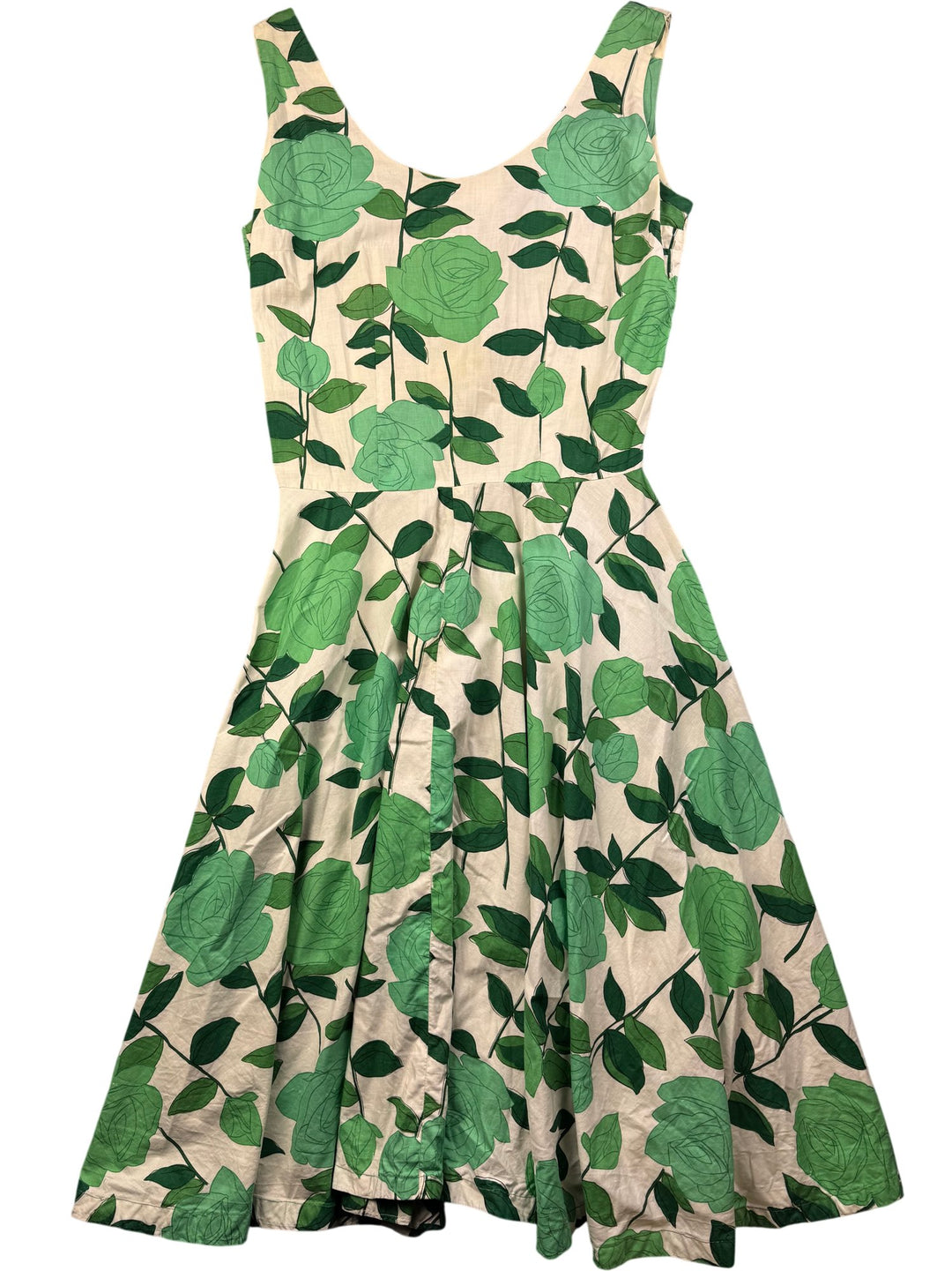 Floral Green Rose Patterned Sleeveless Dress - W27