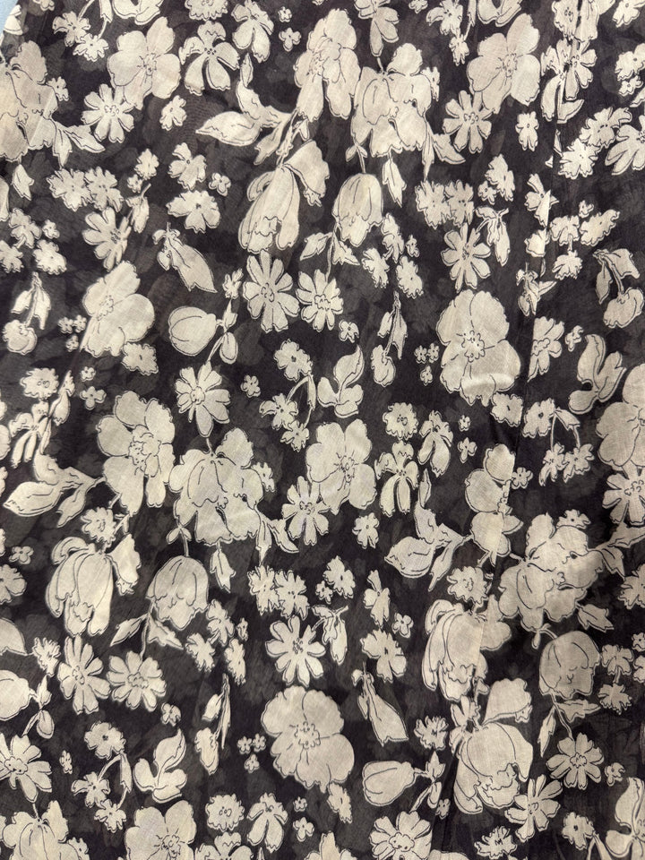 Floral Long Sleeve Brown Maxi Dress - M - Think Vintage