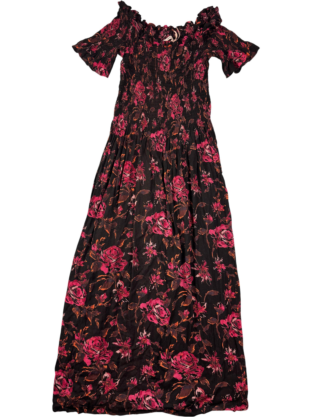 Floral Off-Shoulder Maxi Dress - S - Think Vintage