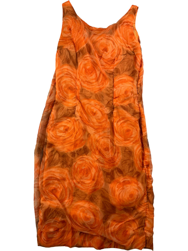 Floral Orange Sleeveless Dress - S - Think Vintage