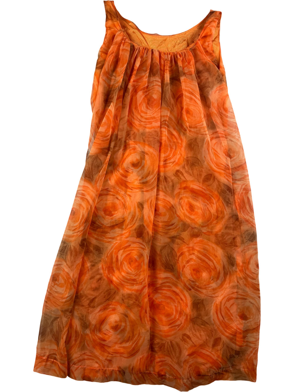 Floral Orange Sleeveless Dress - S - Think Vintage Online Ltd
