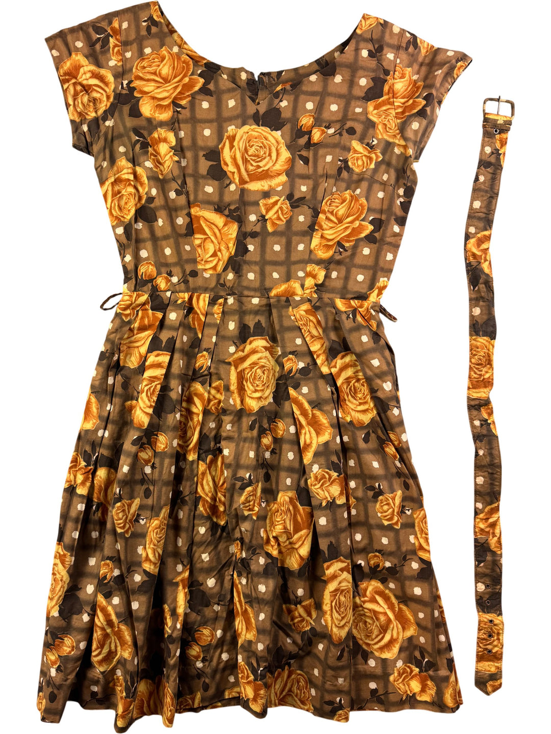 Floral Patterned Cap Sleeve Dress - M - Think Vintage