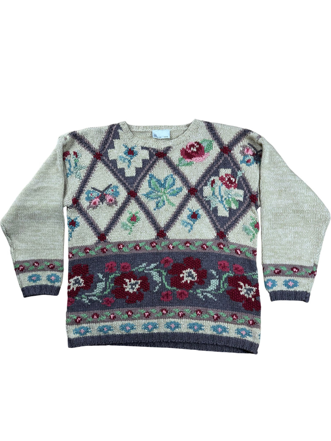 Floral Patterned Knit Jumper - L - Think Vintage ltd