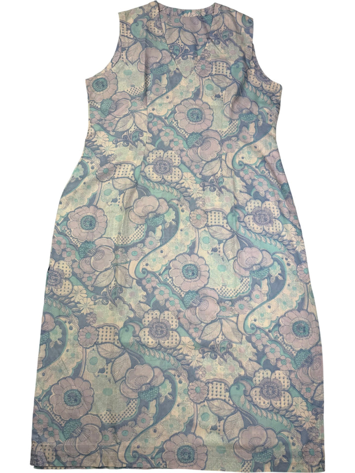 Floral Patterned Sleeveless Shift Dress - L - Think Vintage
