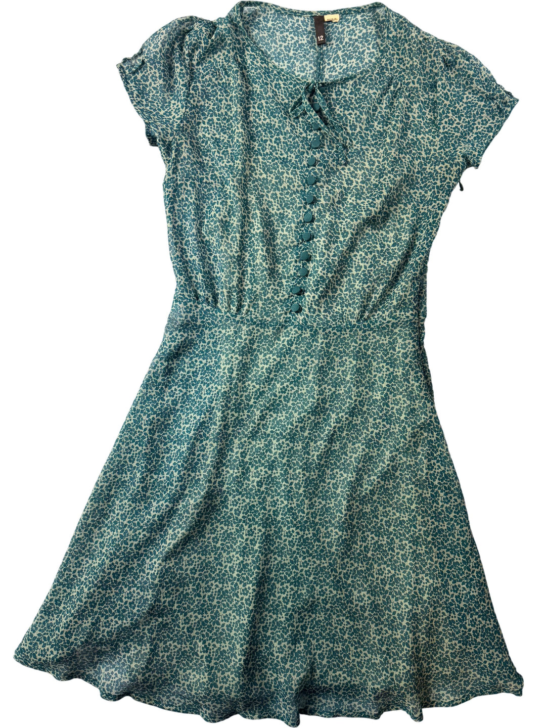 Floral Print Short Sleeve Button Up Dress - M - Think Vintage