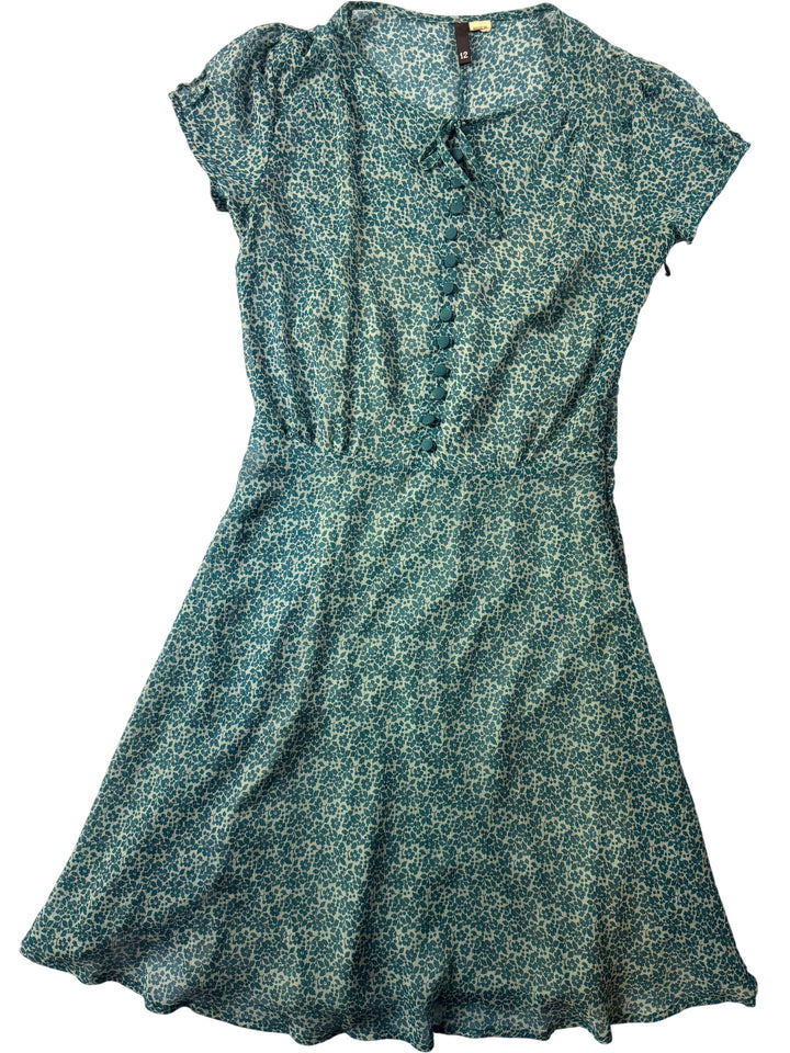 Floral Print Short Sleeve Button Up Dress - M - Think Vintage