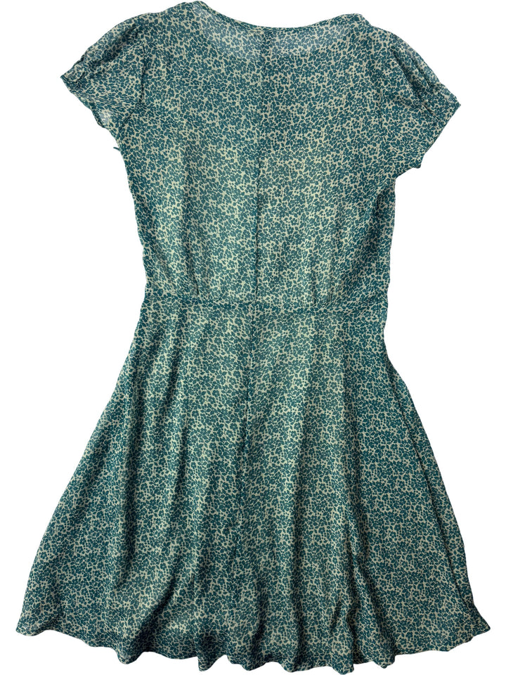 Floral Print Short Sleeve Button Up Dress - M - Think Vintage