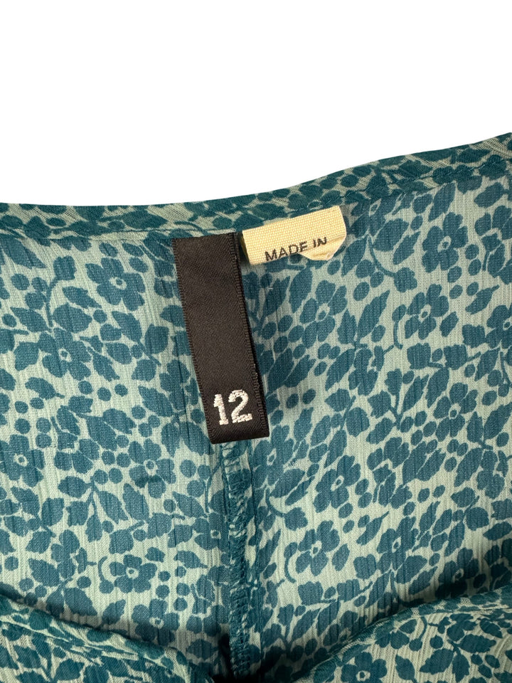 Floral Print Short Sleeve Button Up Dress - M - Think Vintage