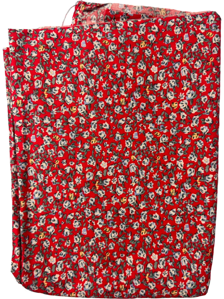Floral Red Fabric Material - 3m - Think Vintage