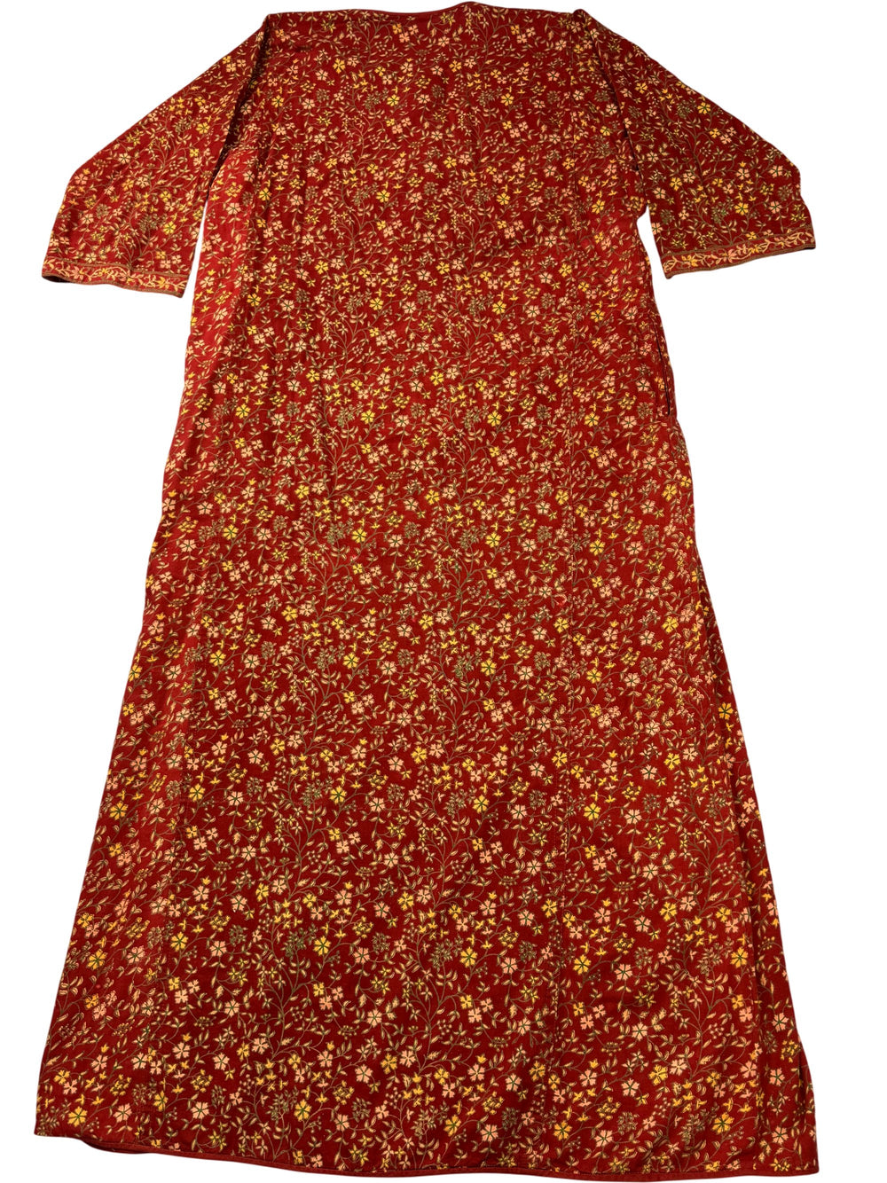 Floral Red Long Sleeve Dress - M - Think Vintage