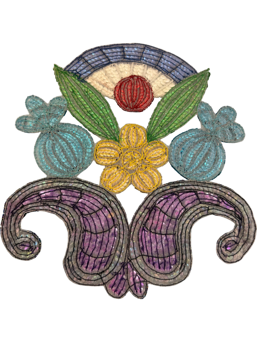 Floral Sequin Patch With Green Blue Yellow Red Accents - Think Vintage Online Ltd