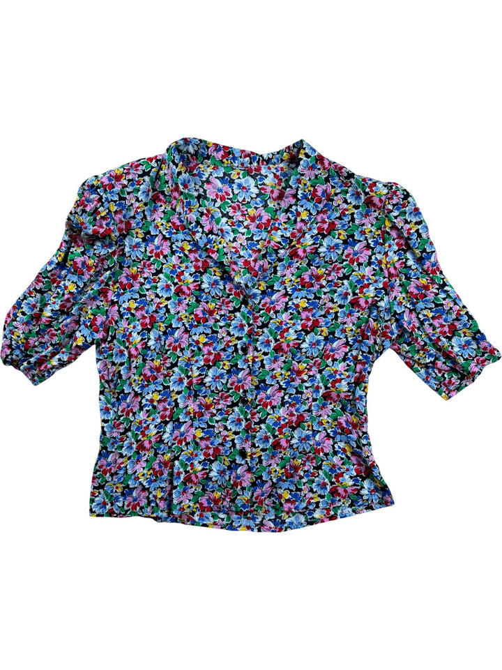 Floral Short Sleeve Blouse - M - Think Vintage ltd