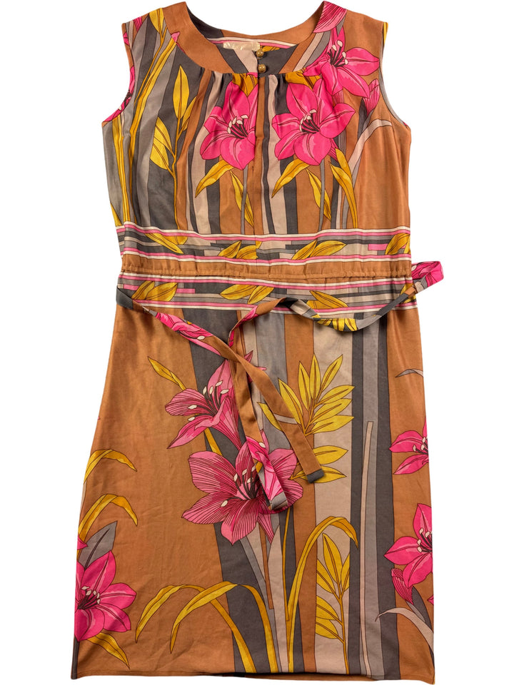Floral Sleeveless Belted Dress - M - Think Vintage