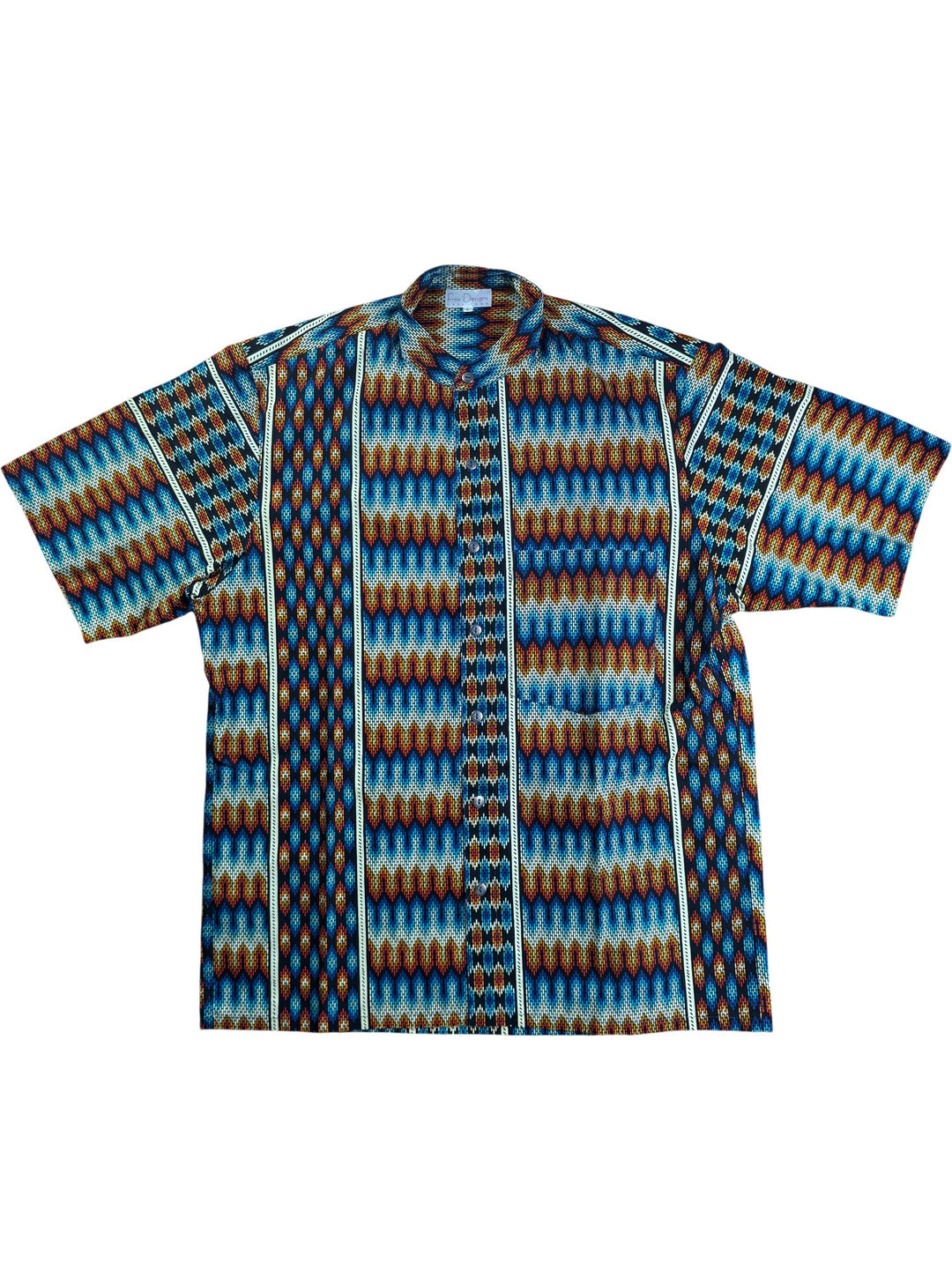 Fox Designs Geometric Short Sleeve Shirt - L - Think Vintage ltd