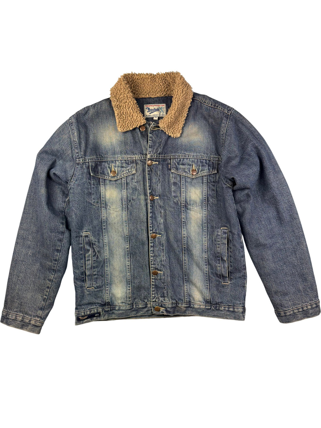Foxhole Sherpa Lined Denim Trucker Jacket - L - Think Vintage ltd