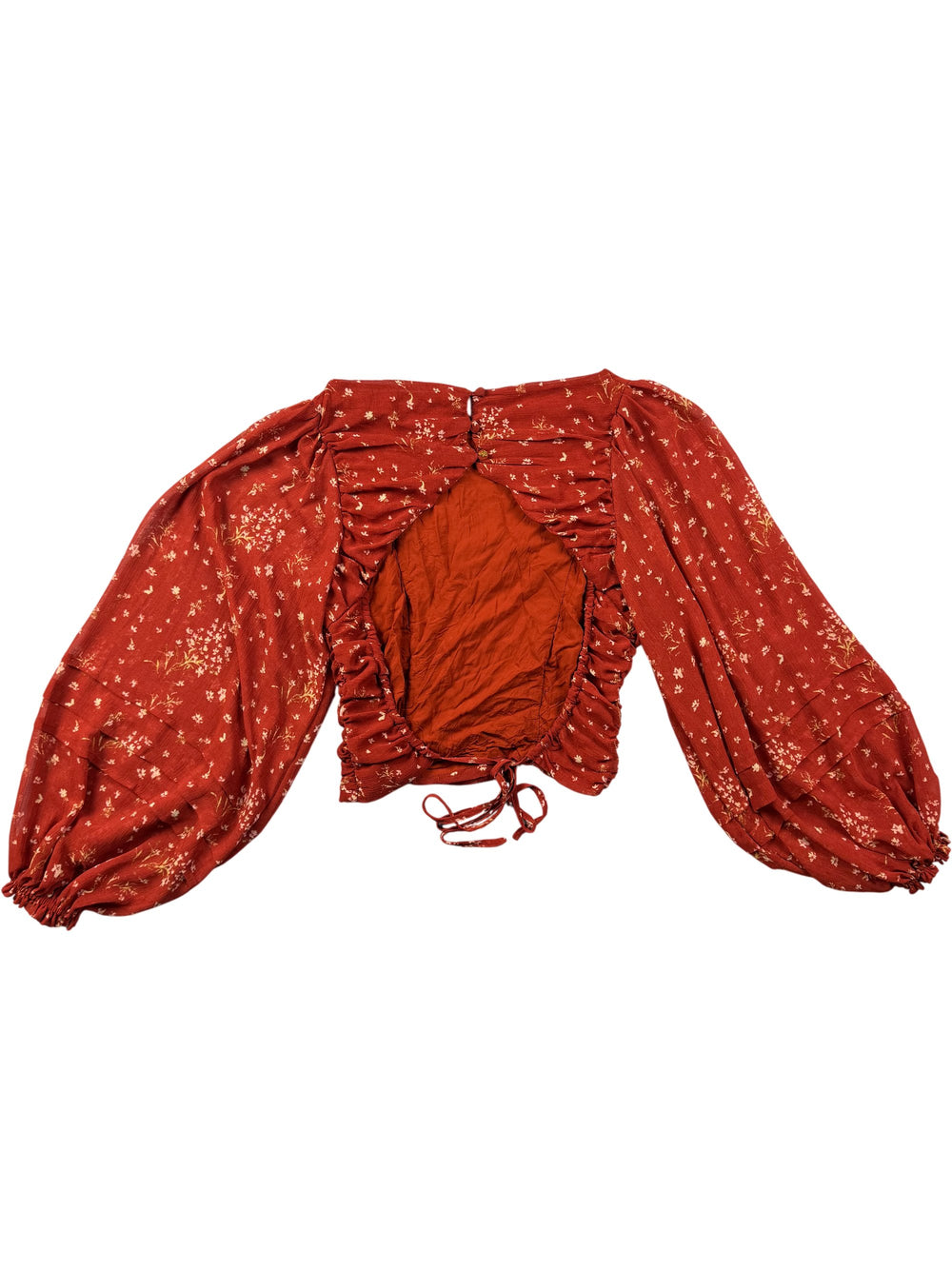 Free People Floral Ruched Long Sleeve Blouse - XS - Think Vintage Online Ltd