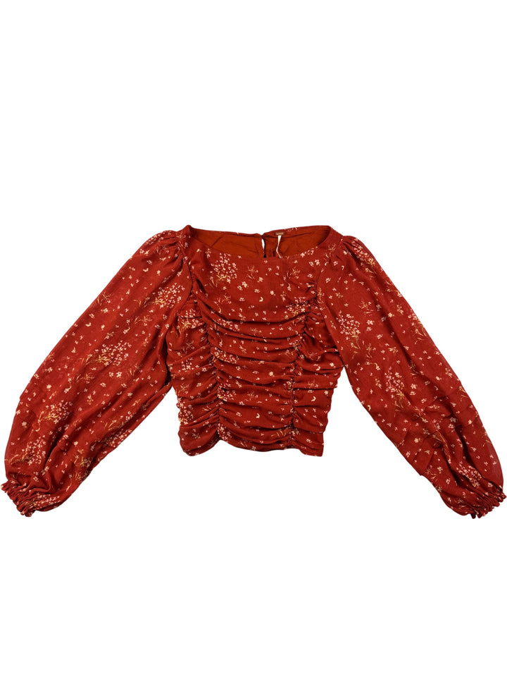 Free People Floral Ruched Long Sleeve Blouse - XS - Think Vintage ltd